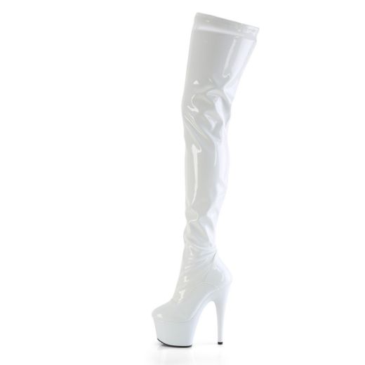 Product image of Pleaser FLAMINGO-3000 Wht Str Pat/Wht 8 Inch Heel 4 Inch PF Stretch Thigh Boot Side Zip
