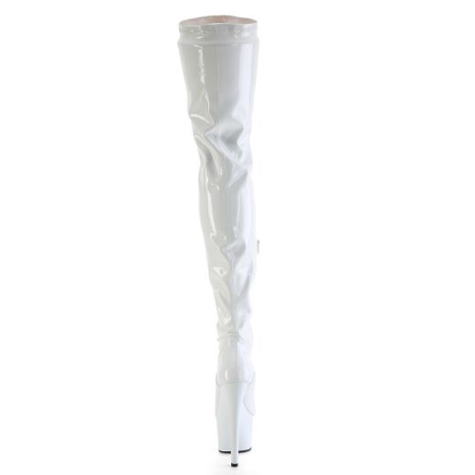 Product image of Pleaser FLAMINGO-3000 Wht Str Pat/Wht 8 Inch Heel 4 Inch PF Stretch Thigh Boot Side Zip