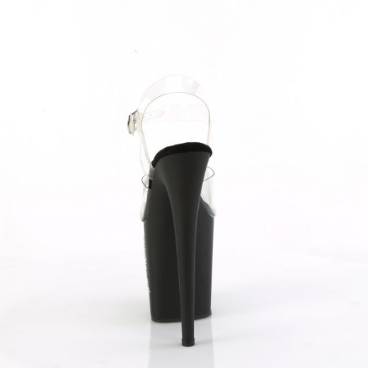 Product image of Pleaser FLAMINGO-808TGRS Clr/Blk-AB Slv 8 Inch Heel 4 Inch PF Ankle Strap Sandal w/RS Trucker Girl