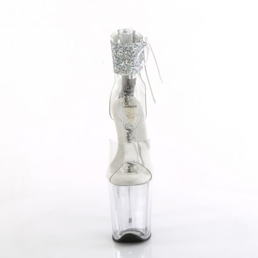 Product image of Pleaser FLAMINGO-824RS-02 Clr-Slv AB RS/Clr 8 Inch Heel 4 Inch PF Ankle Cuff Sandal w/RS Back Zip