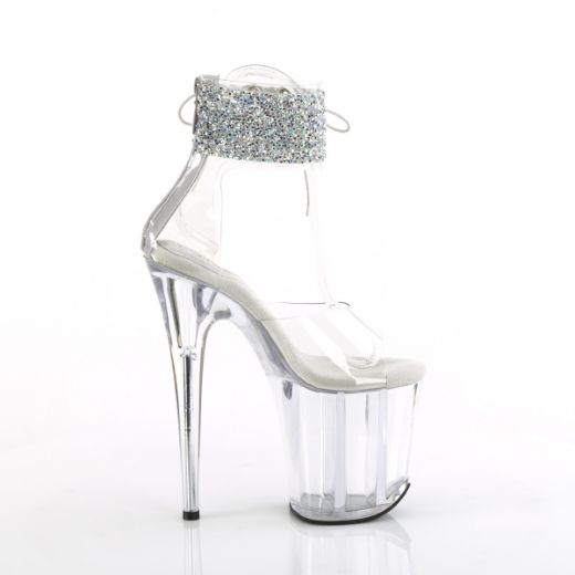 Product image of Pleaser FLAMINGO-824RS-02 Clr-Slv AB RS/Clr 8 Inch Heel 4 Inch PF Ankle Cuff Sandal w/RS Back Zip
