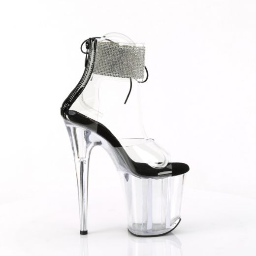 Product image of Pleaser FLAMINGO-824RS Clr-Blk/Clr 8 Inch Heel 4 Inch PF Rhinestoned Ankle Cuff Sandal Back Zip