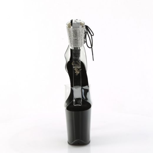 Product image of Pleaser FLAMINGO-824RS Clr/Blk 8 Inch Heel 4 Inch PF Rhinestoned Ankle Cuff Sandal Back Zip