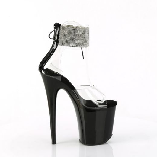 Product image of Pleaser FLAMINGO-824RS Clr/Blk 8 Inch Heel 4 Inch PF Rhinestoned Ankle Cuff Sandal Back Zip