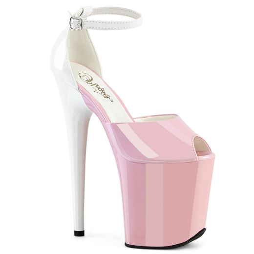 Product image of Pleaser FLAMINGO-868 B. Pink -Wht Pat/B. Pink-Wht 8 Inch Heel 4 Inch PF Close Back Ankle Strap Sandal