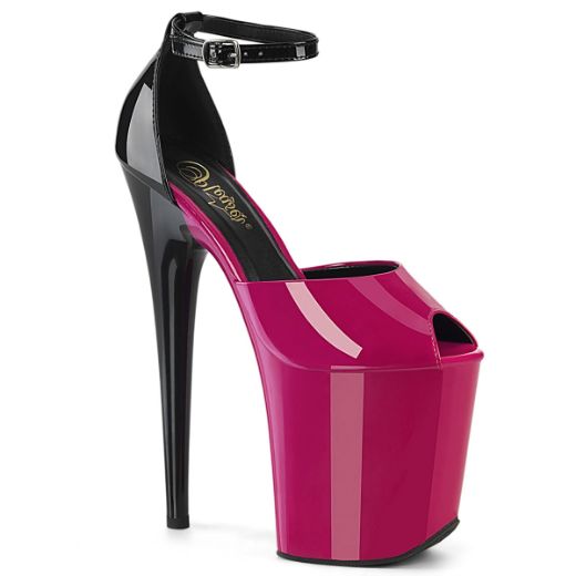 Product image of Pleaser FLAMINGO-868 Fuchsia-Blk Pat/Fuchsia-Blk 8 Inch Heel 4 Inch PF Close Back Ankle Strap Sandal