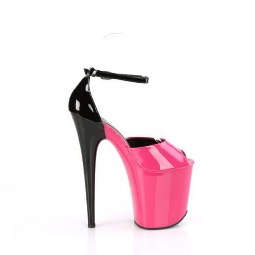 Product image of Pleaser FLAMINGO-868 Fuchsia-Blk Pat/Fuchsia-Blk 8 Inch Heel 4 Inch PF Close Back Ankle Strap Sandal