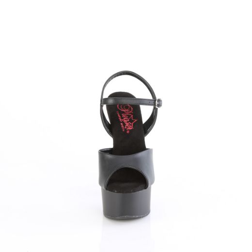 Product image of Pleaser GLEAM-609 Blk Faux Leather-Blk Matte 6 Inch Heel 1 3/4 Inch PF Comfort Width Ankle Strap Sandal