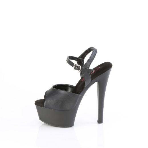 Product image of Pleaser GLEAM-609 Blk Faux Leather-Blk Matte 6 Inch Heel 1 3/4 Inch PF Comfort Width Ankle Strap Sandal