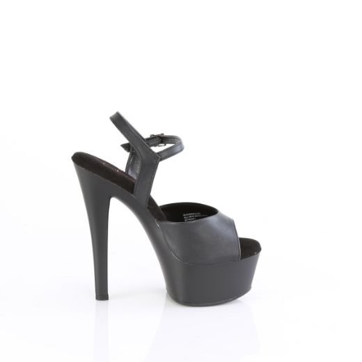 Product image of Pleaser GLEAM-609 Blk Faux Leather-Blk Matte 6 Inch Heel 1 3/4 Inch PF Comfort Width Ankle Strap Sandal