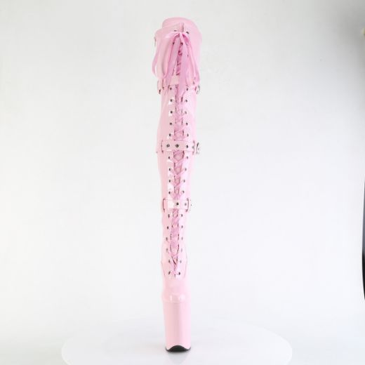 Product image of Pleaser INFINITY-3028 B. Pink Str Pat/B. Pink 9 Inch Heel 5 1/4 Inch PF Buckled Lace Up Thigh Boot Side Zip