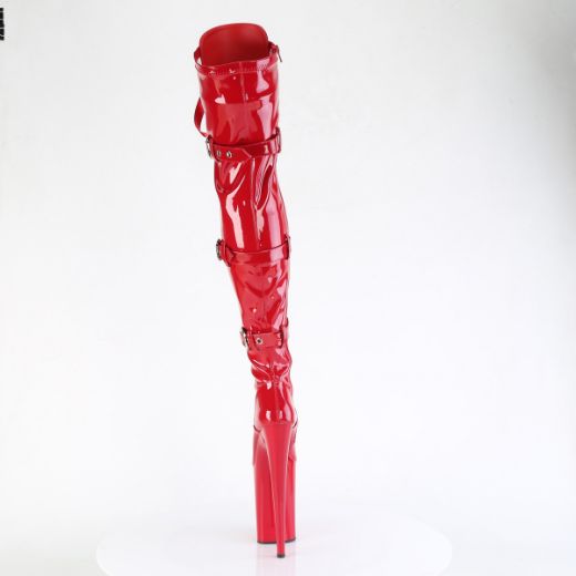 Product image of Pleaser INFINITY-3028 Red Str Pat/Red 9 Inch Heel 5 1/4 Inch PF Buckled Lace Up Thigh Boot Side Zip