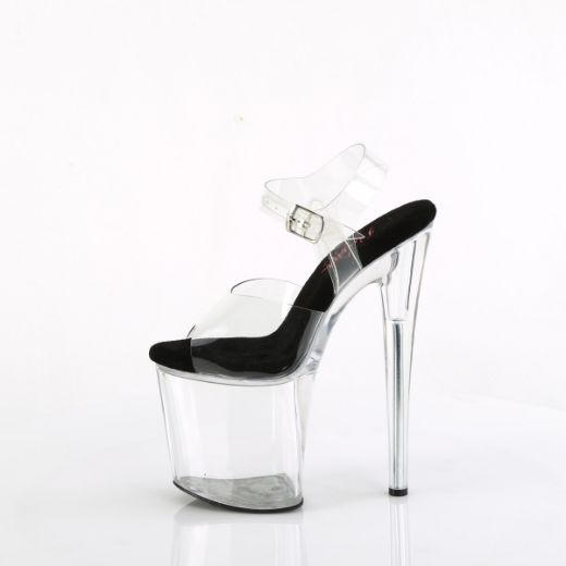 Product image of Pleaser NAUGHTY-808 Clr-Blk/Clr 8 Inch Heel 4 Inch PF Comfort Width Ankle Strap Sandal