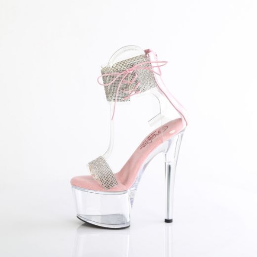 Product image of Pleaser PASSION-727RS Clr-B. Pink/Clr 7 Inch Heel 2 3/4 Inch PF RS Embellished Ankle Cuff Sandal Back Zi