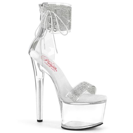 Product image of Pleaser PASSION-727RS Clr-Slv/Clr 7 Inch Heel 2 3/4 Inch PF RS Embellished Ankle Cuff Sandal Back Zi