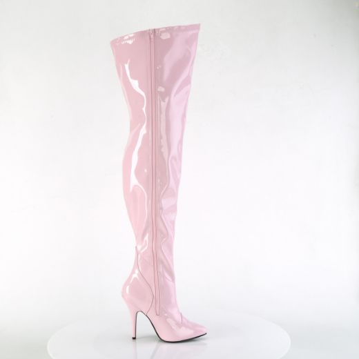 Product image of Pleaser SEDUCE-3000WC B. Pink Str Pat 5 Inch Heel Stretch Wide Calf Thigh Boot Side Zip