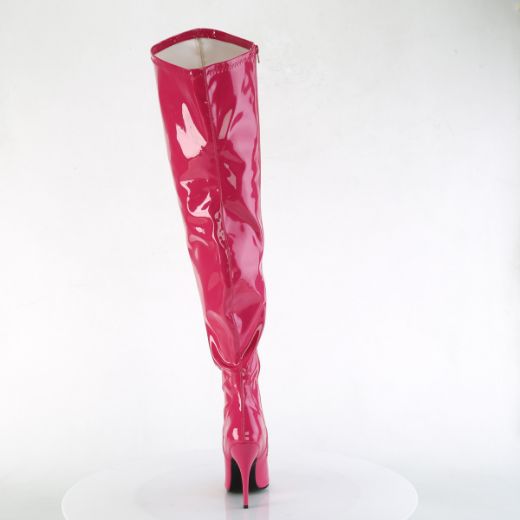 Product image of Pleaser SEDUCE-3000WC H. Pink Str Pat 5 Inch Heel Stretch Wide Calf Thigh Boot Side Zip