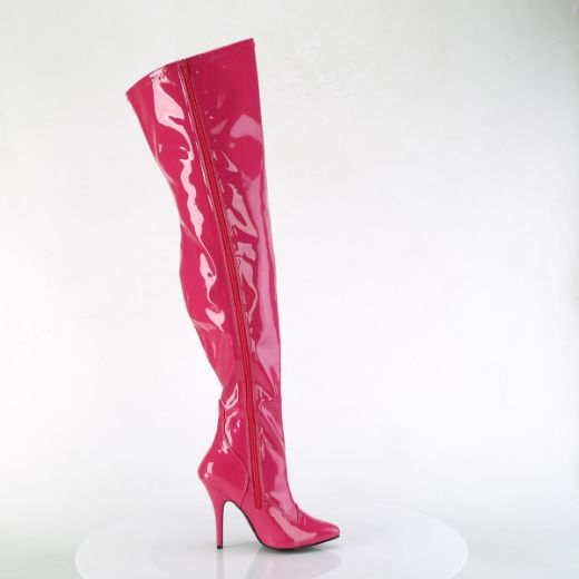 Product image of Pleaser SEDUCE-3000WC H. Pink Str Pat 5 Inch Heel Stretch Wide Calf Thigh Boot Side Zip