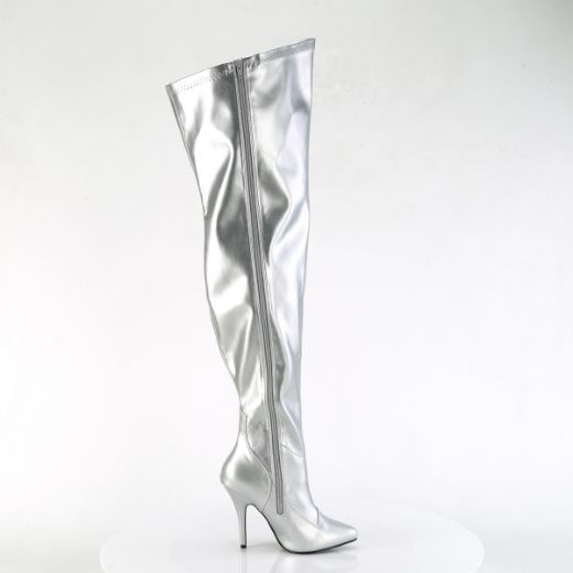Product image of Pleaser SEDUCE-3000WC Slv Str Metallic Pu 5 Inch Heel Stretch Wide Calf Thigh Boot Side Zip