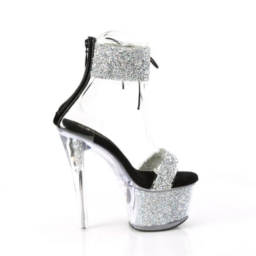 Product image of Pleaser SKY-327RSI Slv Multi RS-Blk/Slv RS 7 Inch Heel 2 3/4 Inch PF Ankle Cuff Sandal w/RS Back Zip