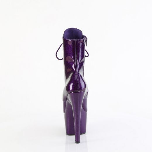 Product image of Pleaser ADORE-1020GP Purple Glitter Pat/M 7 Inch Heel 2 3/4 Inch PF Lace-Front Ankle Boot Side Zip