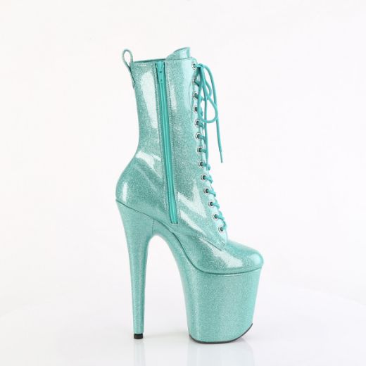 Product image of Pleaser FLAMINGO-1040GP Aqua Glitter Pat/M 8 Inch Heel 4 Inch PF Lace Up Front Ankle Boot Side Zip
