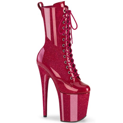 Product image of Pleaser FLAMINGO-1040GP Fuchsia Glitter Pat/M 8 Inch Heel 4 Inch PF Lace Up Front Ankle Boot Side Zip