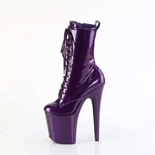 Product image of Pleaser FLAMINGO-1040GP Purple Glitter Pat/M 8 Inch Heel 4 Inch PF Lace Up Front Ankle Boot Side Zip