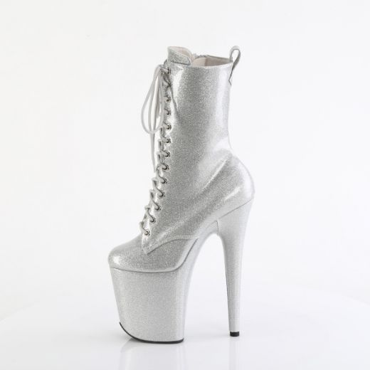 Product image of Pleaser FLAMINGO-1040GP Slv Glitter Pat/M 8 Inch Heel 4 Inch PF Lace Up Front Ankle Boot Side Zip