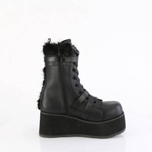 Product image of Demonia TRASHVILLE-218 Blk Vegan Leather-Faux Fur 3 1/4 Inch PF Lace-Up Mid-Calf Boot Side Zip