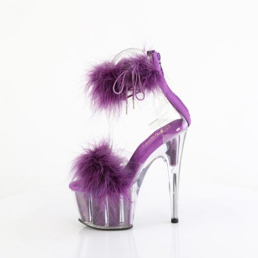 Product image of Pleaser ADORE-724F Clr-Purple Fur/M 7 Inch Heel 2 3/4 Inch PF Marabou Fur Ankle Cuff Sandal Back Zip