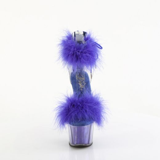 Product image of Pleaser ADORE-724F Clr-Royal Blue Fur/M 7 Inch Heel 2 3/4 Inch PF Marabou Fur Ankle Cuff Sandal Back Zip