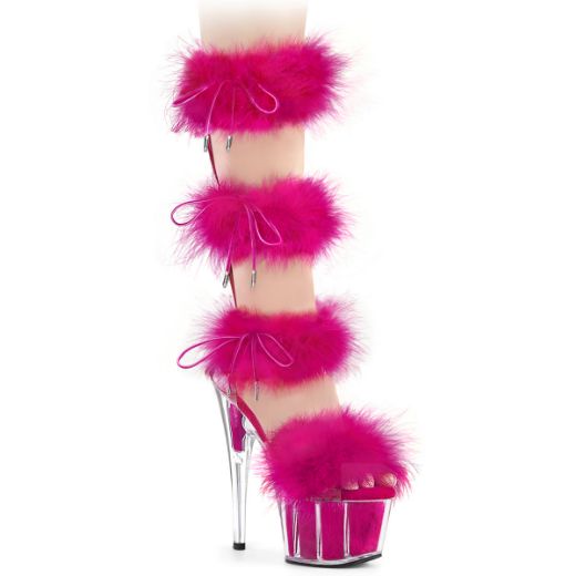 Product image of Pleaser ADORE-728F Clr-H. Pink Fur/M 7 Inch Heel 2 3/4 Inch PF Marabou Fur Sandal Back Zip