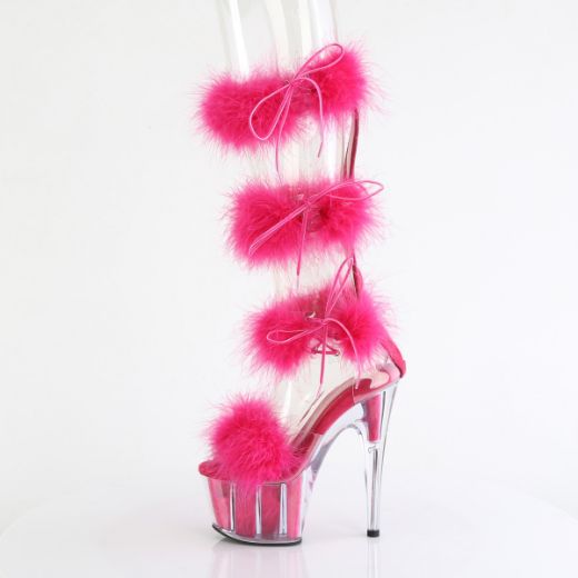 Product image of Pleaser ADORE-728F Clr-H. Pink Fur/M 7 Inch Heel 2 3/4 Inch PF Marabou Fur Sandal Back Zip