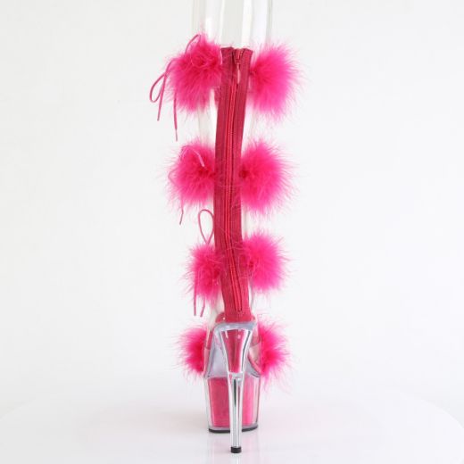 Product image of Pleaser ADORE-728F Clr-H. Pink Fur/M 7 Inch Heel 2 3/4 Inch PF Marabou Fur Sandal Back Zip