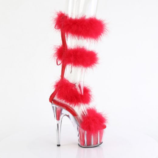 Product image of Pleaser ADORE-728F Clr-Red Fur/M 7 Inch Heel 2 3/4 Inch PF Marabou Fur Sandal Back Zip