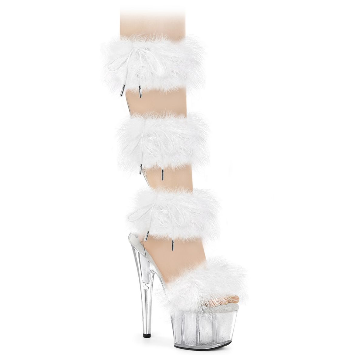 Product image of Pleaser ADORE-728F Clr-Wht Fur/M 7 Inch Heel 2 3/4 Inch PF Marabou Fur Sandal Back Zip