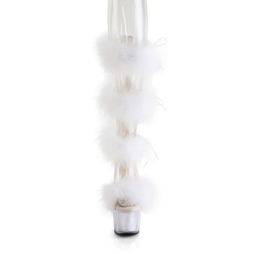 Product image of Pleaser ADORE-728F Clr-Wht Fur/M 7 Inch Heel 2 3/4 Inch PF Marabou Fur Sandal Back Zip