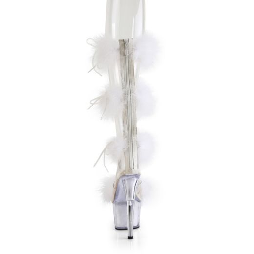 Product image of Pleaser ADORE-728F Clr-Wht Fur/M 7 Inch Heel 2 3/4 Inch PF Marabou Fur Sandal Back Zip