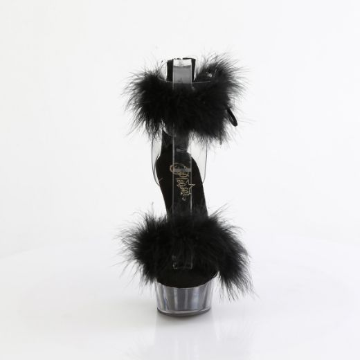 Product image of Pleaser DELIGHT-624F Clr-Blk Fur/M 6 Inch Heel 1 3/4 Inch PF Marabou Fur Ankle Cuff Sandal Back Zip
