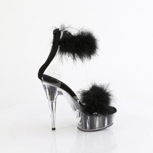 Product image of Pleaser DELIGHT-624F Clr-Blk Fur/M 6 Inch Heel 1 3/4 Inch PF Marabou Fur Ankle Cuff Sandal Back Zip