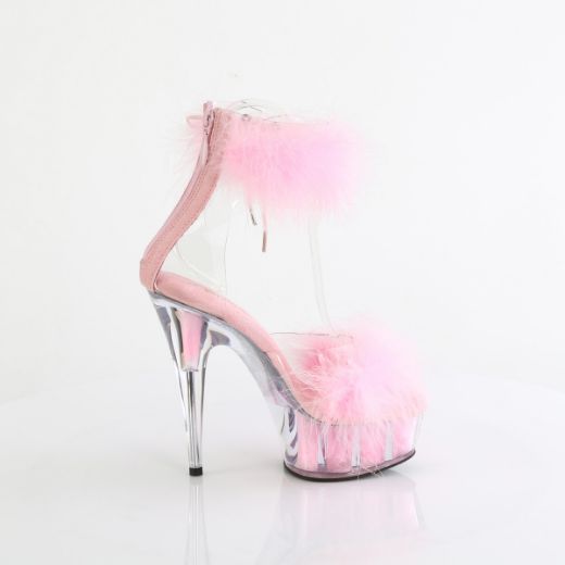 Product image of Pleaser DELIGHT-624F Clr-B. Pink Fur/M 6 Inch Heel 1 3/4 Inch PF Marabou Fur Ankle Cuff Sandal Back Zip