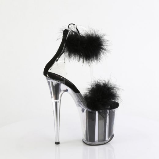 Product image of Pleaser FLAMINGO-824F Clr-Blk Fur/M 8 Inch Heel 4 Inch PF Marabou Fur Ankle Cuff Sandal Back Zip