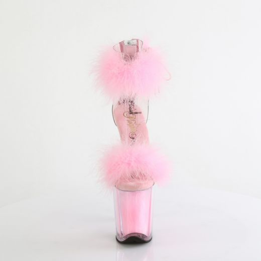 Product image of Pleaser FLAMINGO-824F Clr-B. Pink Fur/M 8 Inch Heel 4 Inch PF Marabou Fur Ankle Cuff Sandal Back Zip