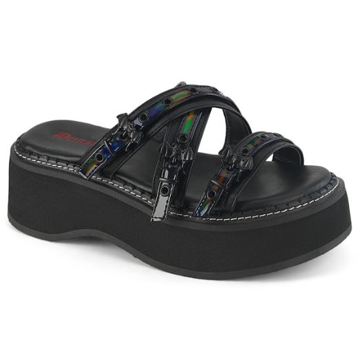 Product image of Demonia EMILY-07 Blk Vegan Leather-Holo Pat 3 1/2 Inch Platform Strappy Sandal