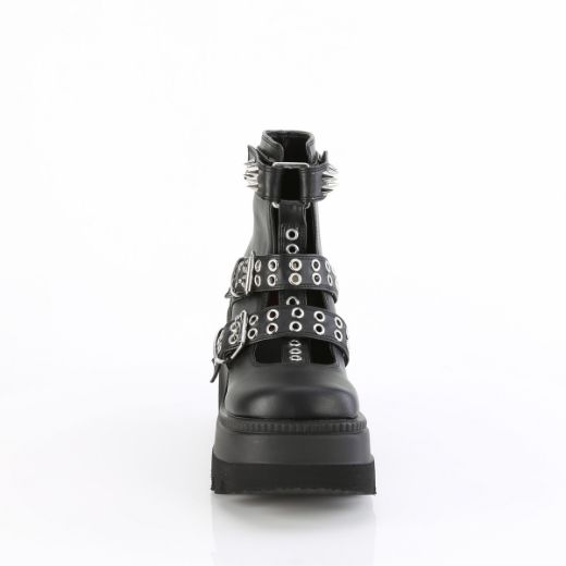 Product image of Demonia SHAKER-62 Blk Vegan Leather 4 1/2 Inch Wedge Platform Cage Bootie Back Zip