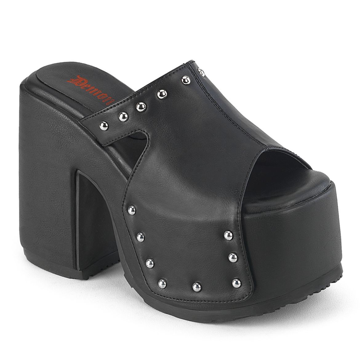 Product image of Demonia CAMEL-109 Blk Vegan Leather 5 Inch Chunky Heel 3 Inch Platform Slide