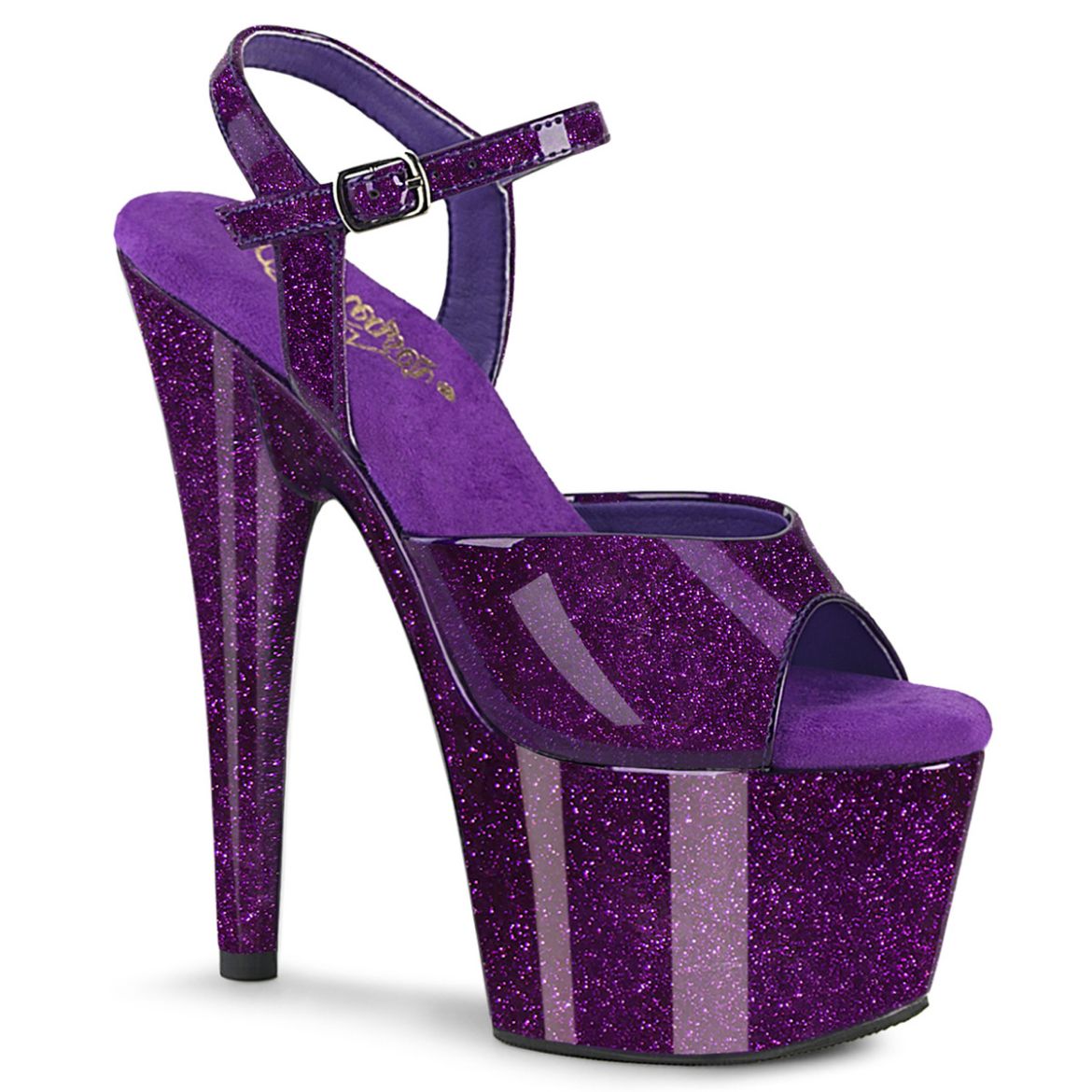 Product image of Pleaser ADORE-709GP Purple Glitter Pat/M 7 Inch Heel 2 3/4 Inch PF Ankle Strap Sandal