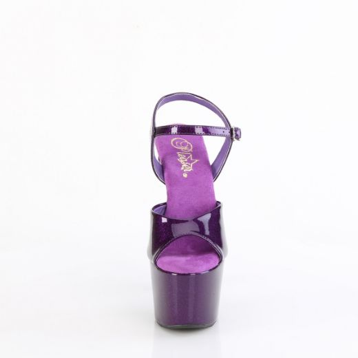Product image of Pleaser ADORE-709GP Purple Glitter Pat/M 7 Inch Heel 2 3/4 Inch PF Ankle Strap Sandal