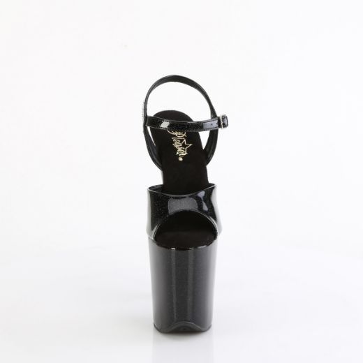 Product image of Pleaser FLAMINGO-809GP Blk Glitter Pat/M 8 Inch Heel 4 Inch PF Ankle Strap Sandal
